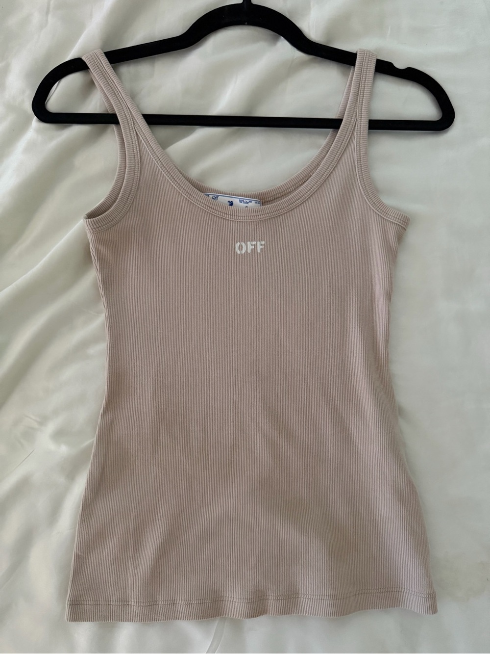 Off-White Ribbed Tank Top in Light Taupe